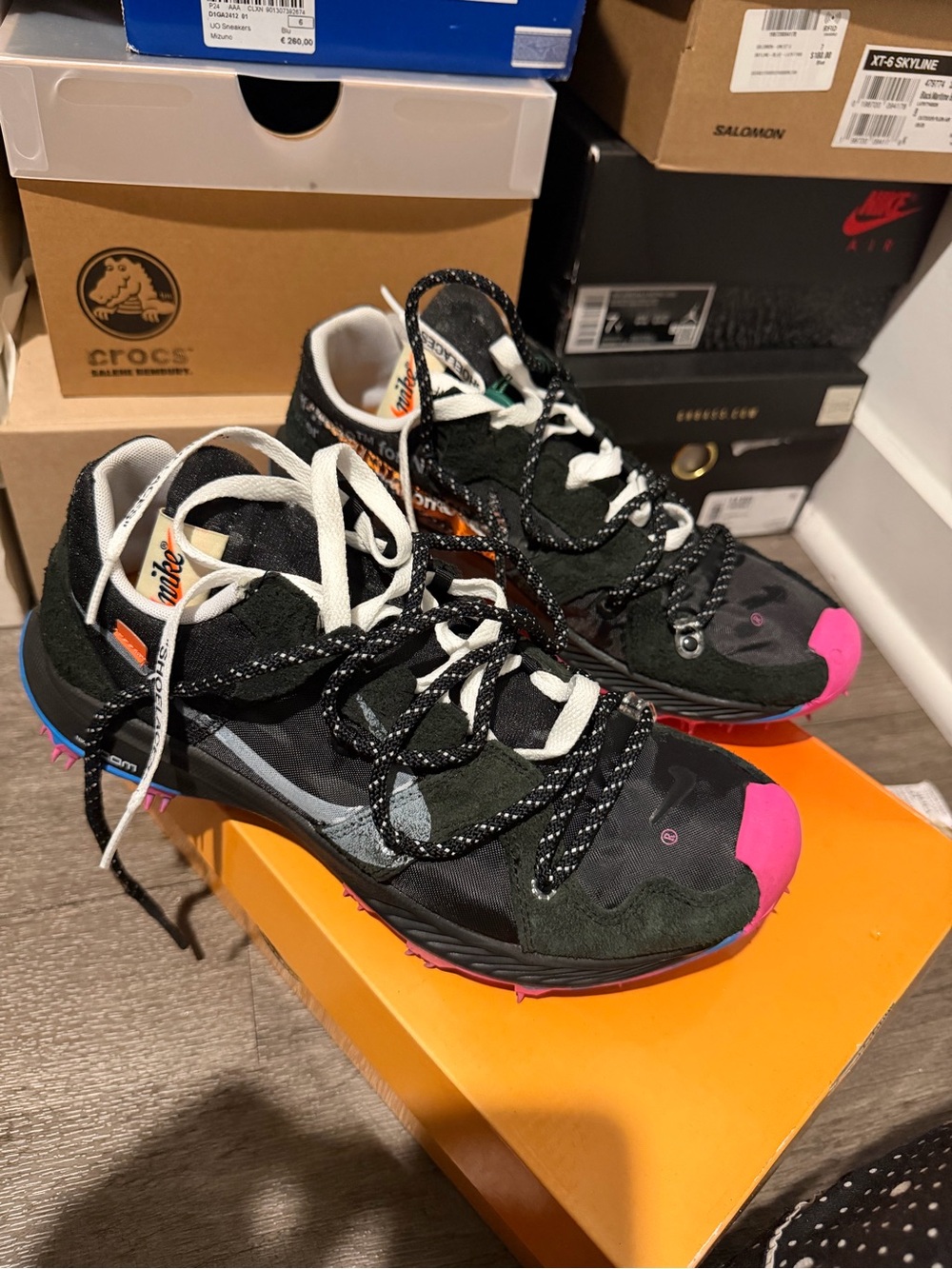 Off-White Terra Kiger 5 Black Sneakers with Pink Accents